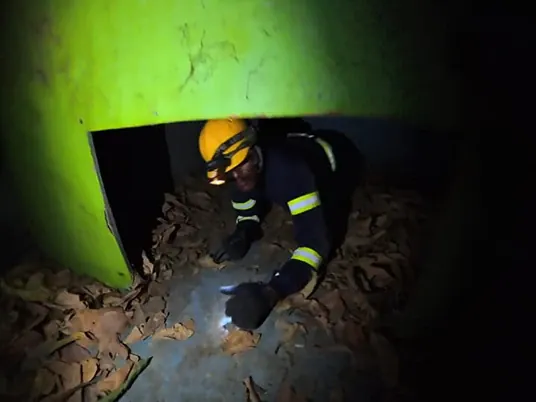 IRA responder navigating a confined-space training scenario